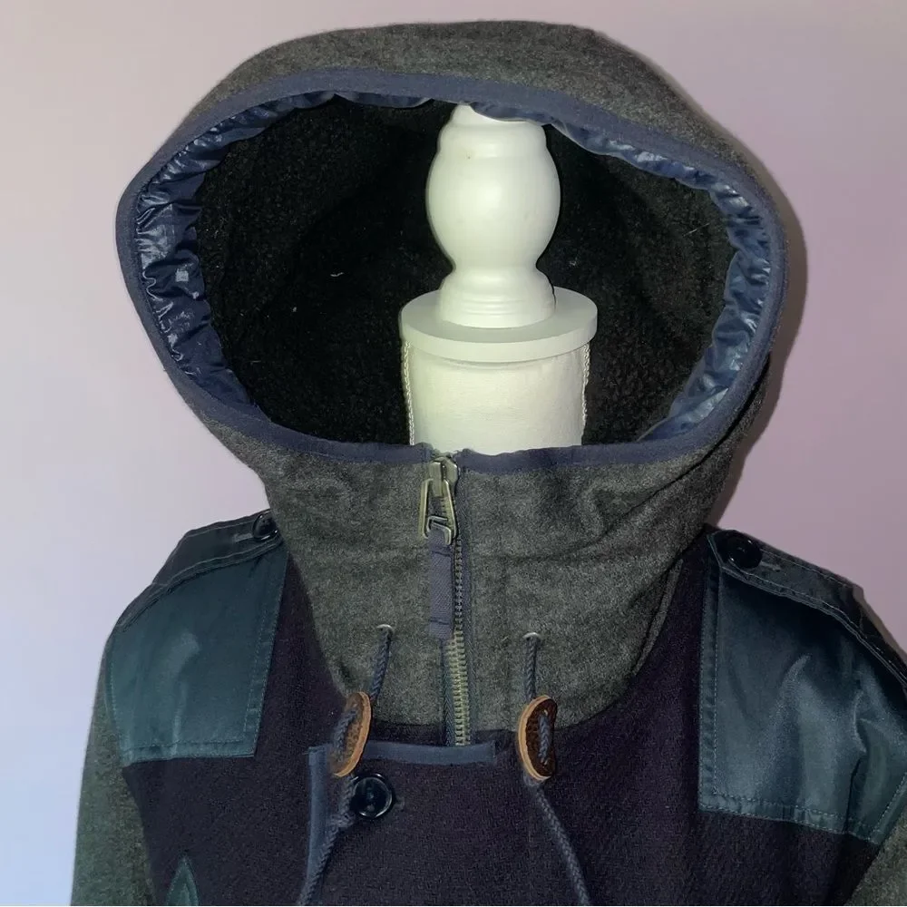 J Crew Parka Coat Burbridge Mixed Media Navy Charcoal
